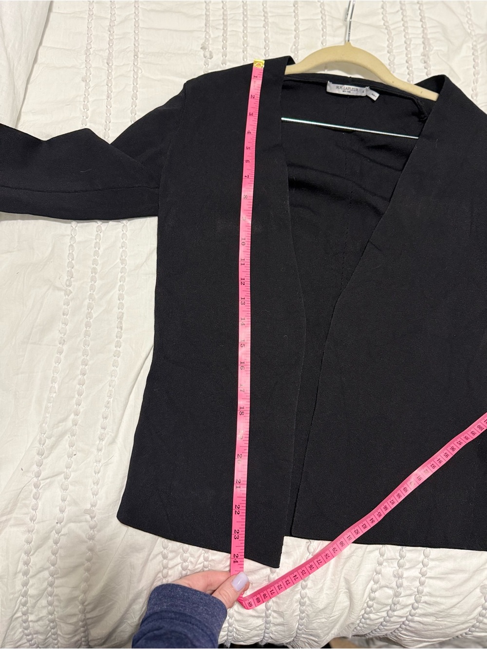 M.M. LaFleur Woolf Nylon Open Front Jacket Solid Black size small tight knit - Picture 10 of 11